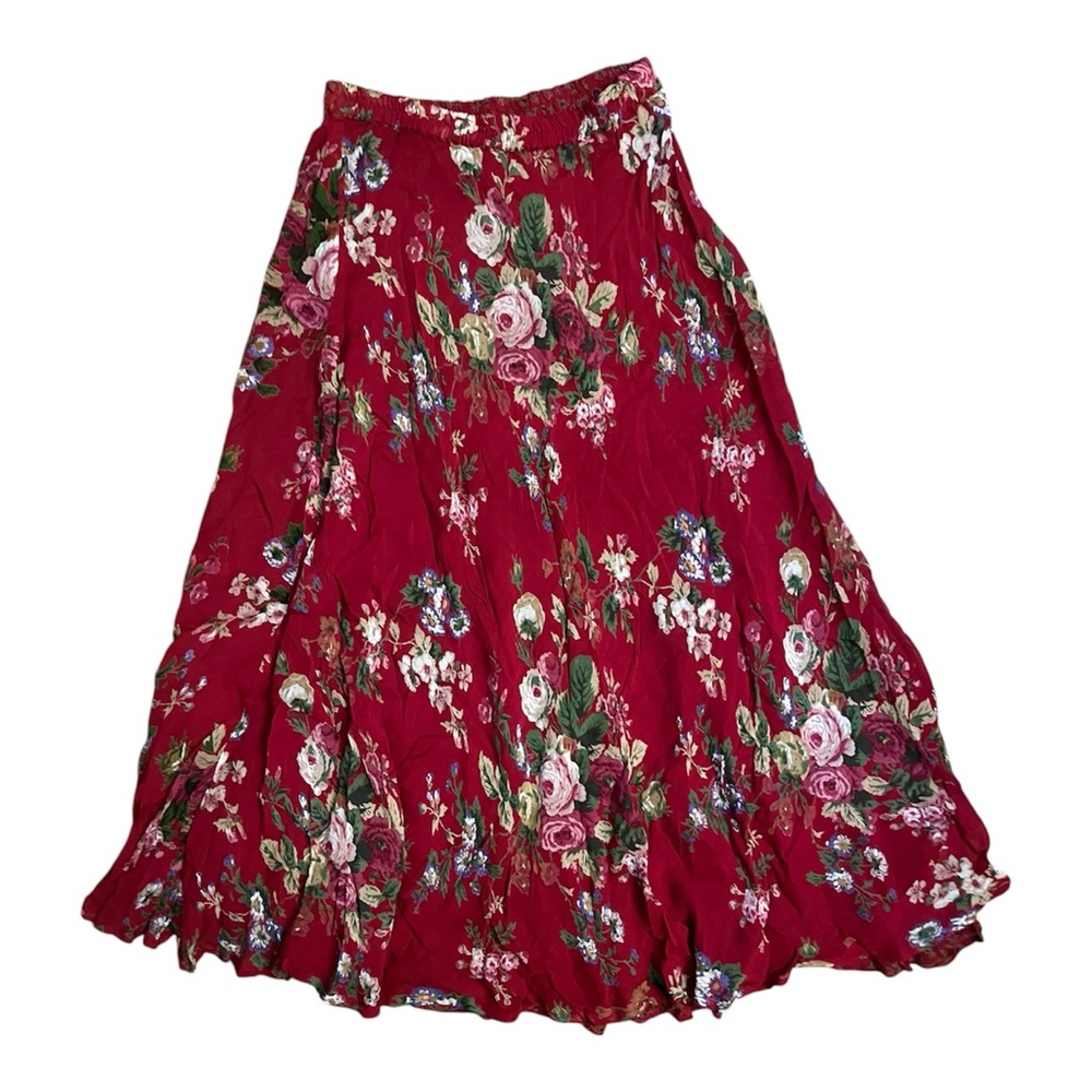 Red Floral Reversible Maxi Skirt